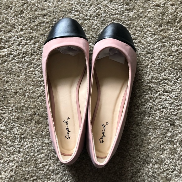 SIZE 6, 7, 8 NEW Pink flats with black toe accent - Picture 3 of 6